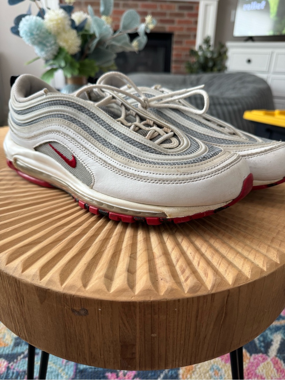 Nike Men’s Sneakers in White, Gray and Red Accents